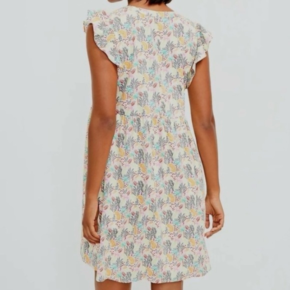 Loft Tropical Print Paradise Ruffle Short Sleeve Button Front Dress Size Small - Picture 2 of 7